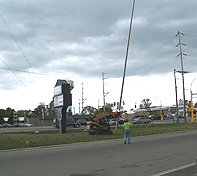The Double Pole Claw is being used with Residential Wind Tower Installation